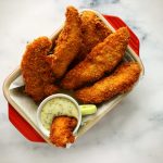 Crispy Chicken Strips With Mellow Dill Mustard Dipping Sauce