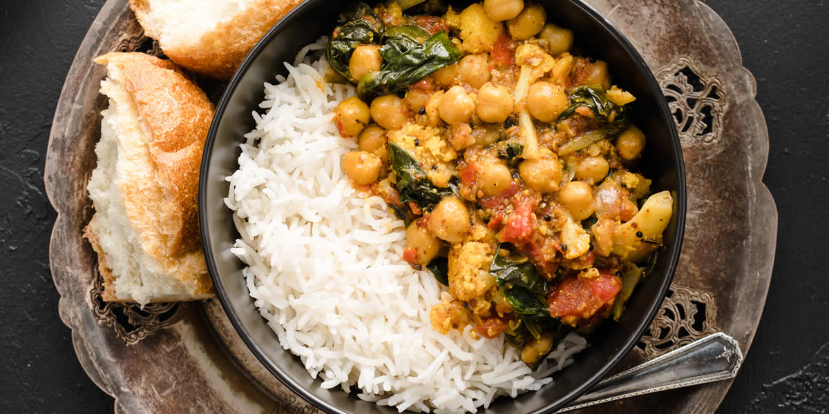 Chickpea Stew With Cauliflower & Spinach In A Mustard Sauce