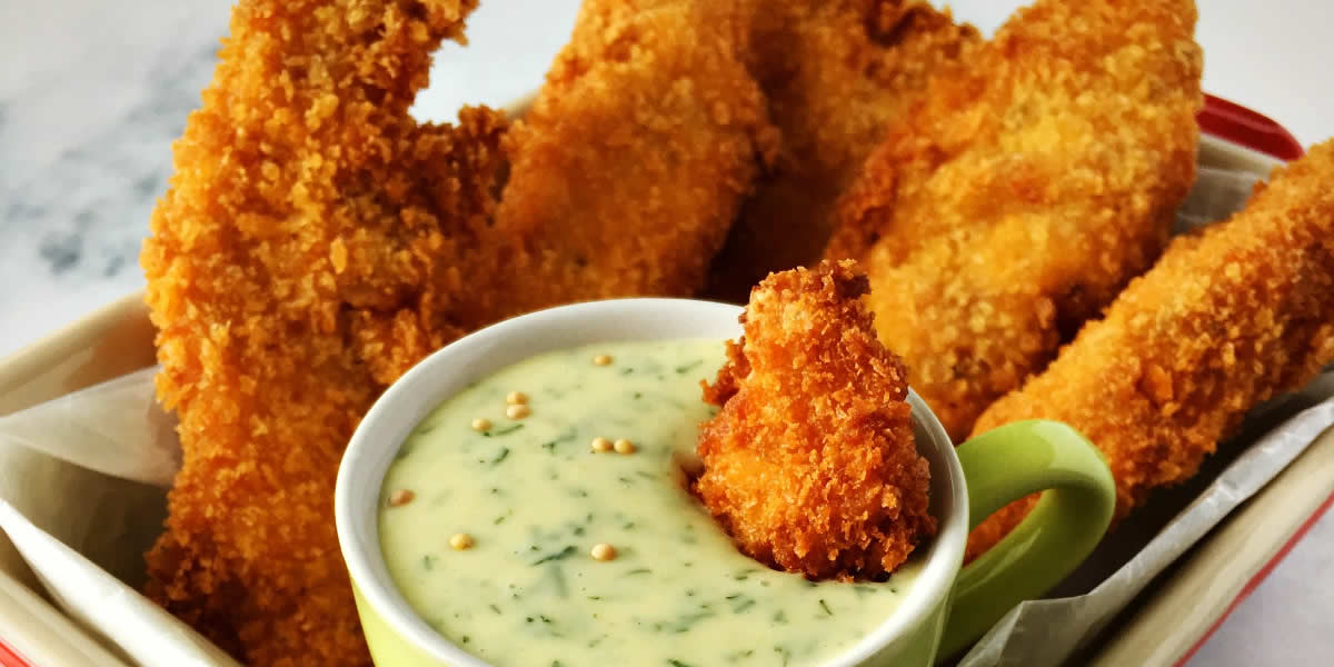 Crispy Chicken Strips With Mellow Dill Mustard Dipping ...