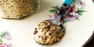 Homemade grainy mustard on a spoon