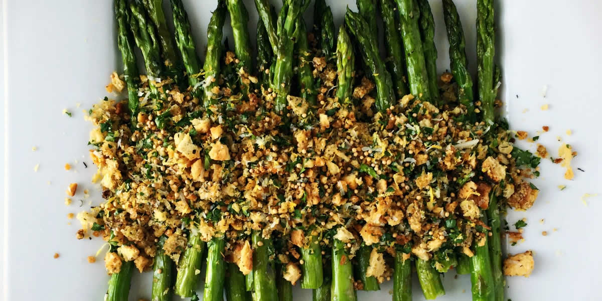 Mustard Roasted Asparagus With Breadcrumbs And Herbs