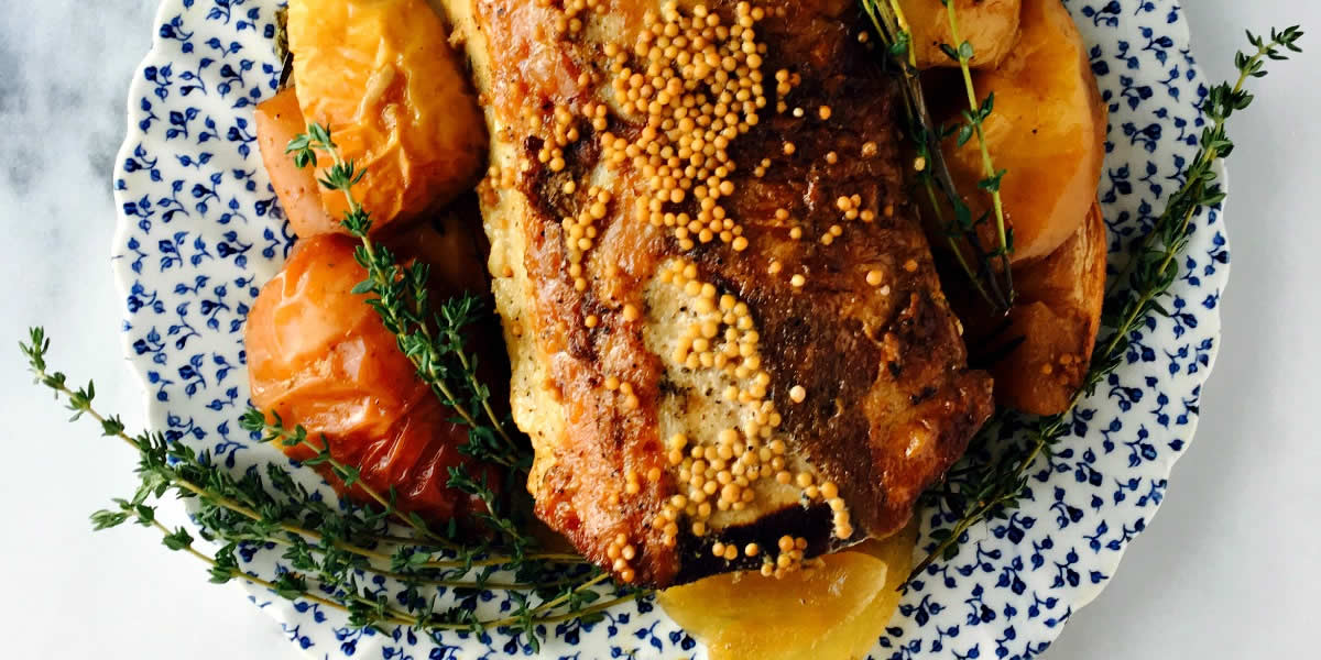 Savoury Slow Cooker Pork Roast With Mustard and Apples