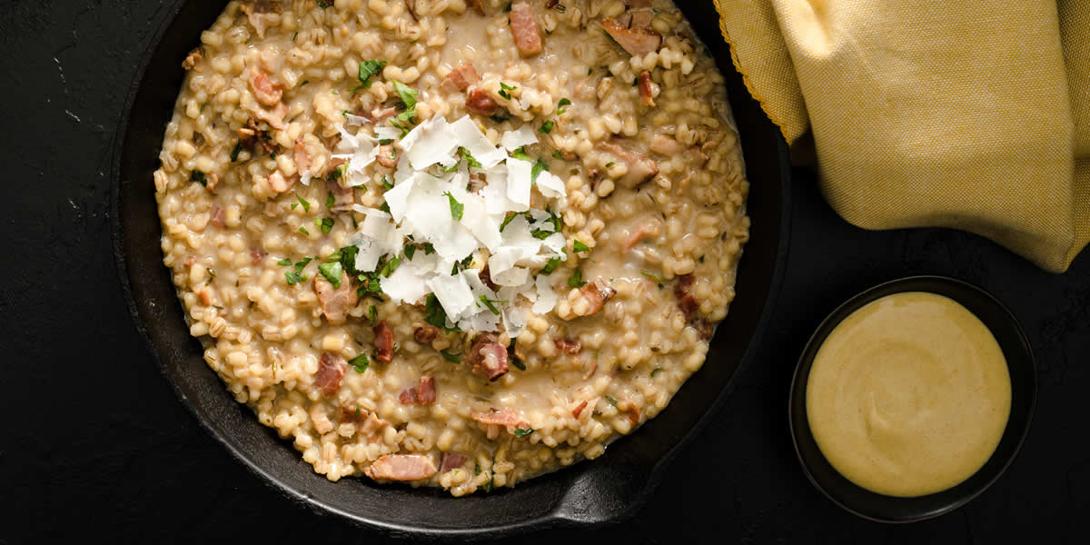 Toasted Barley & Mustard Risotto With Pale Ale & Bacon Nuggets