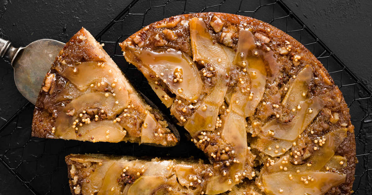 Maple Mustard Pear Upside Down Cake