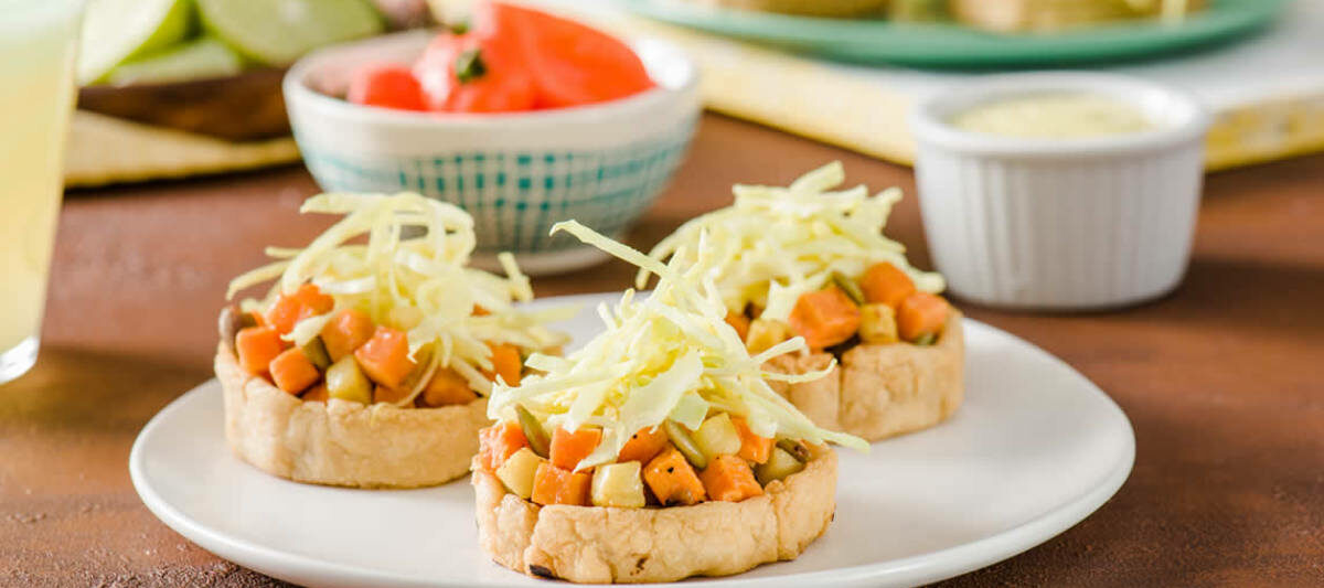 Roasted Sweet Potato & Apple Sopes With Mustard Habanero Slaw