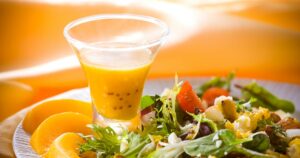 Mixed Baby Greens Salad with Peach, Mustard & Rum Vinaigrette