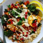 Roasted-Vegetable-and-Chickpea-Grain-Bowls-with-Halloumi-and-Tahini-Sauce